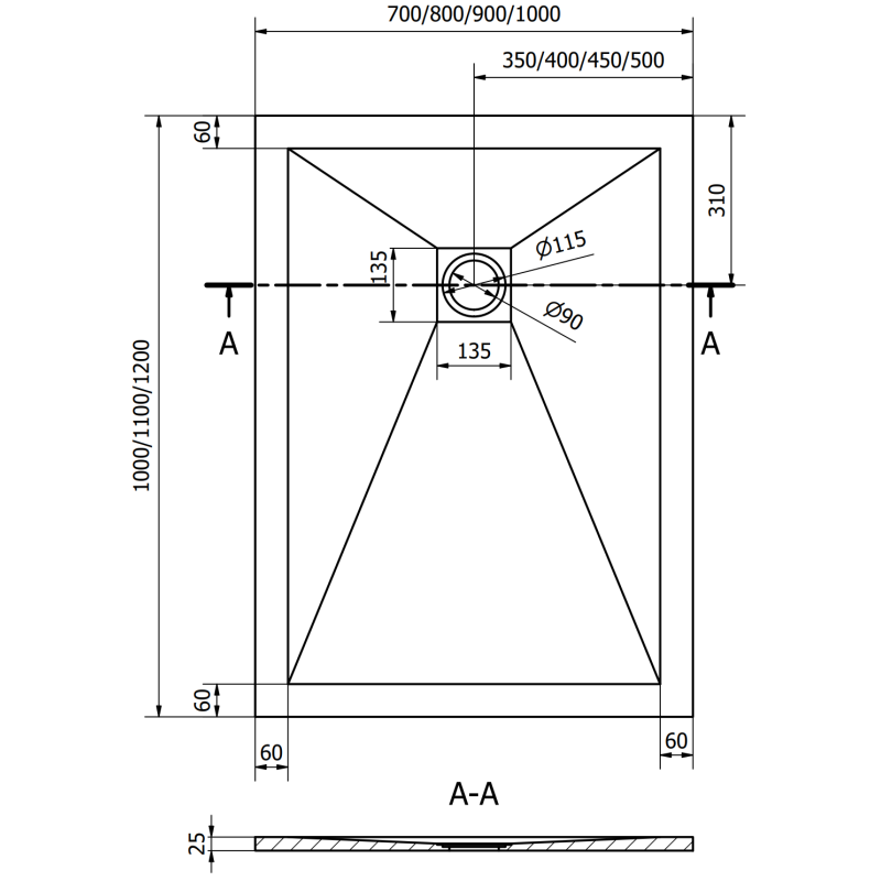 Mexen Stone+ kompozitová obdélníková sprchová vanička 120 x 70 cm, černá - 44707012