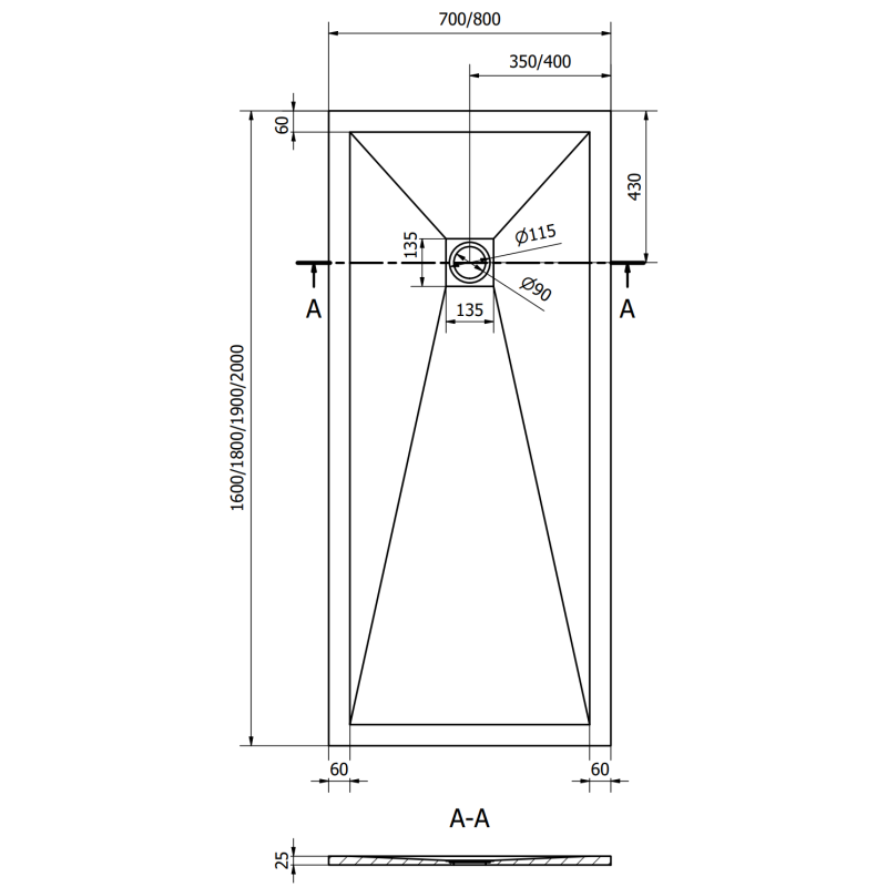 Mexen Stone+ obdélníkový kompozitní sprchový kout 160 x 70 cm, černý - 44707016