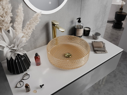 Mexen Aura skleněné umyvadlo na desku 39 x 39 cm, růžové zlato - 24013968