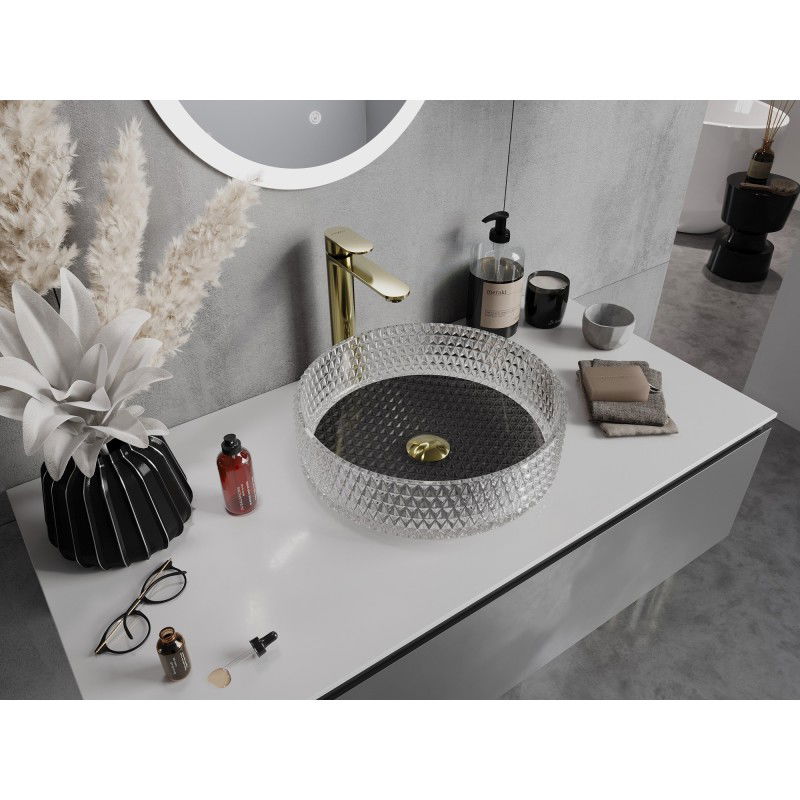 Mexen Aura skleněné umyvadlo na desku 39 x 39 cm, transparentní/černé - 24013971