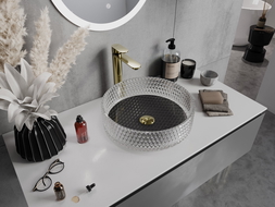 Mexen Aura skleněné umyvadlo na desku 39 x 39 cm, transparentní/černé - 24013971