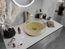 Mexen Aura skleněné umyvadlo na desku 39 x 39 cm, transparentní/zlatá - 24013951