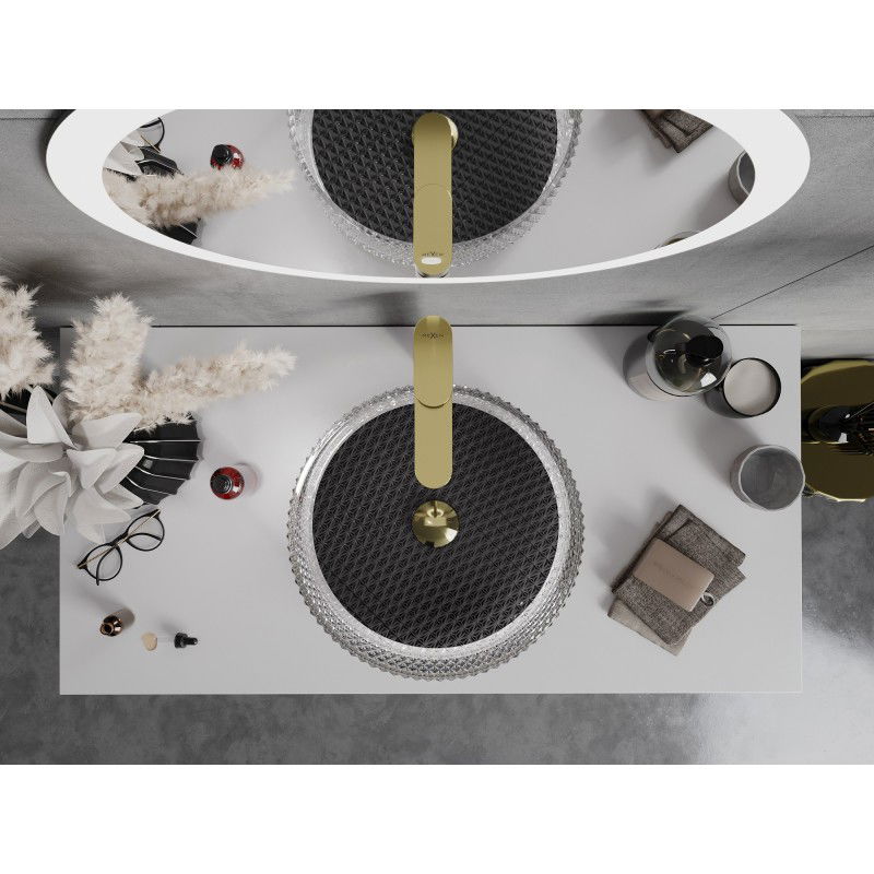 Mexen Aura skleněné umyvadlo na desku 39 x 39 cm, transparentní/černé - 24013971