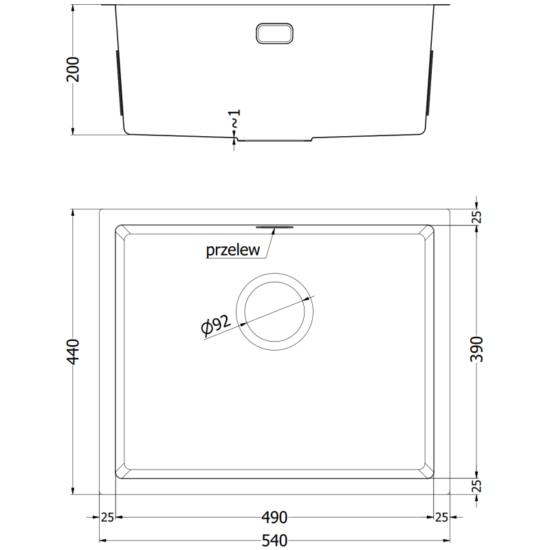 Mexen Trixo ocelový dřez 1-komorový 540 x 440 mm, zlatý - 6414541000-55