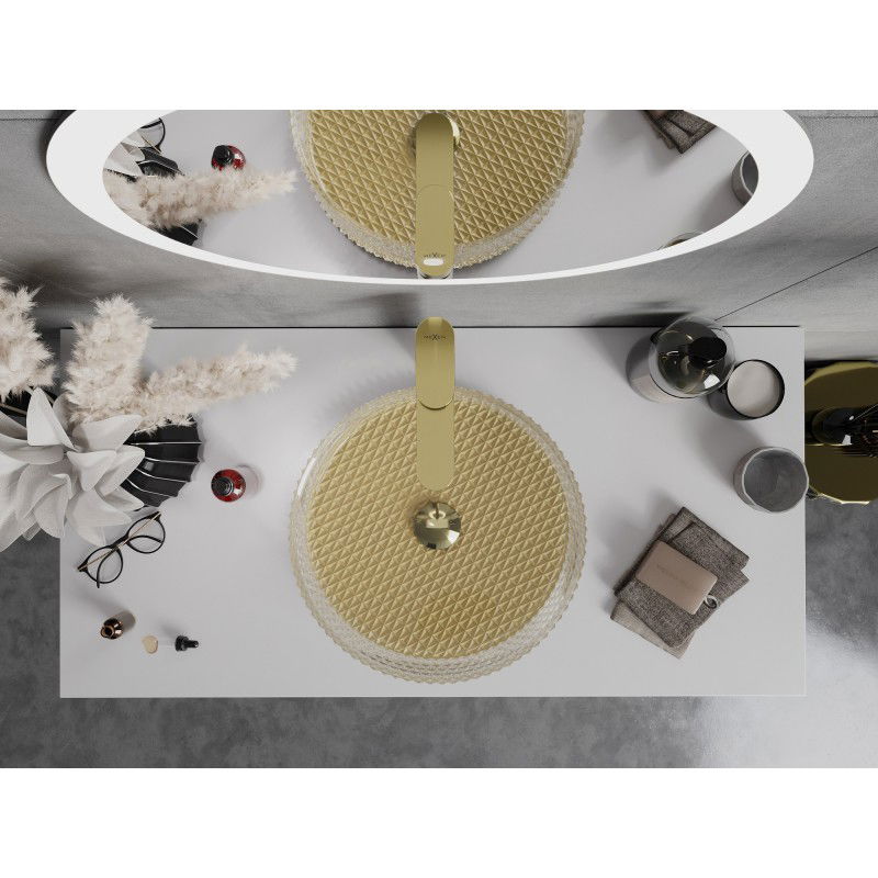 Mexen Aura skleněné umyvadlo na desku 39 x 39 cm, transparentní/zlatá - 24013951