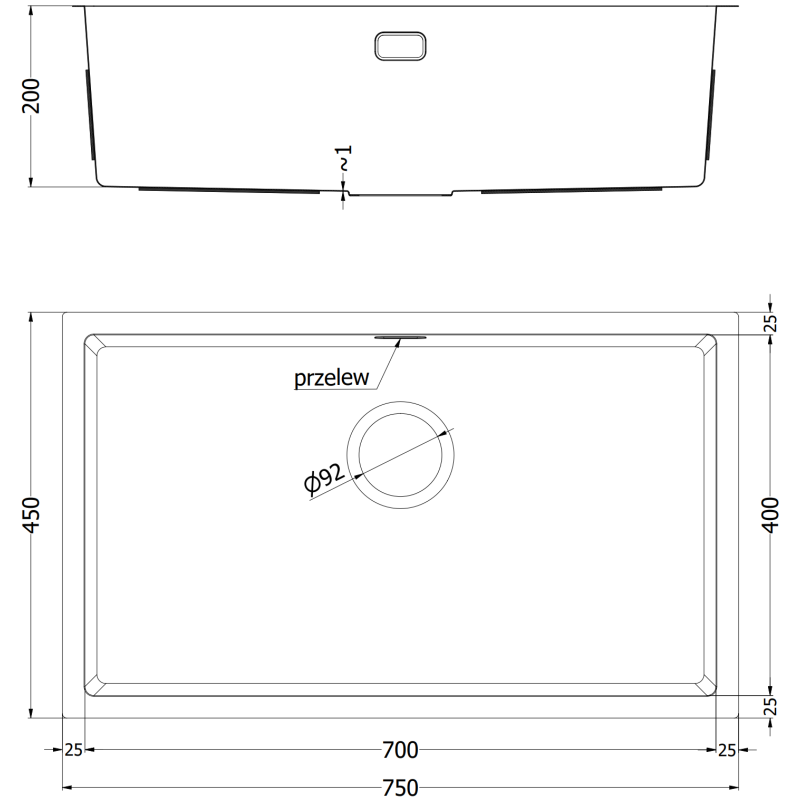 Mexen Trixo nerezový dřez, 1-komorový, 750 x 440 mm, zlatý - 6415751000-55