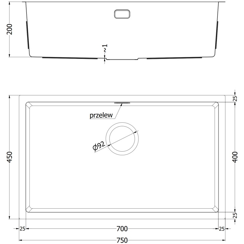 Mexen Trixo nerezový dřez 1-komorový 750 x 440 mm, měď HC - 6415751000-65HC