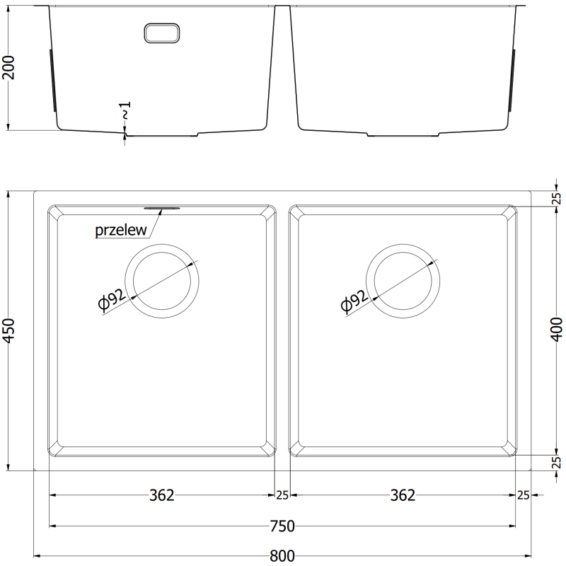Mexen Binox nerezový dřez se dvěma komorami 800 x 450 mm, zlatý - 6421802000-55
