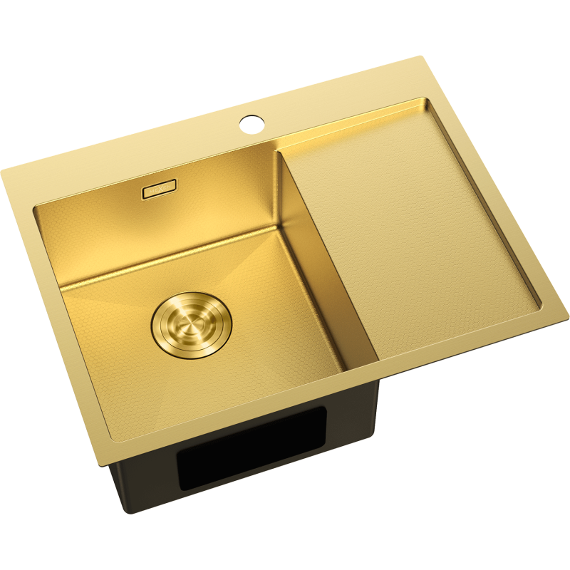 Mexen Exar ocelový dřez s 1 komorou a odkapávačem, levý 620 x 480 mm, zlatý HC - 6431621005L-55HC