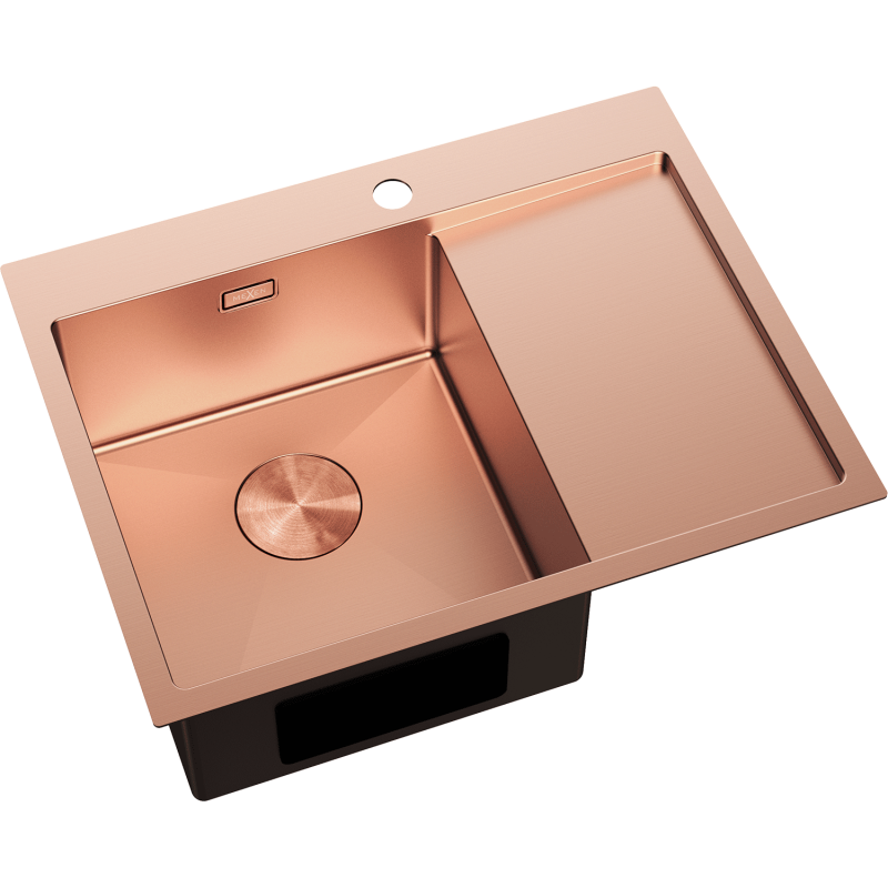 Mexen Exar ocelový dřez s 1 přihrádkou a odkapávačem, levý 620 x 480 mm, měď - 6431621005L-65