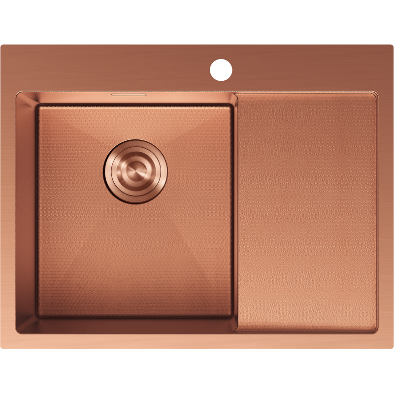Mexen Exar ocelový dřez s 1 komorou s odkapávačem, levý 620 x 480 mm, měď HC - 6431621005L-65HC