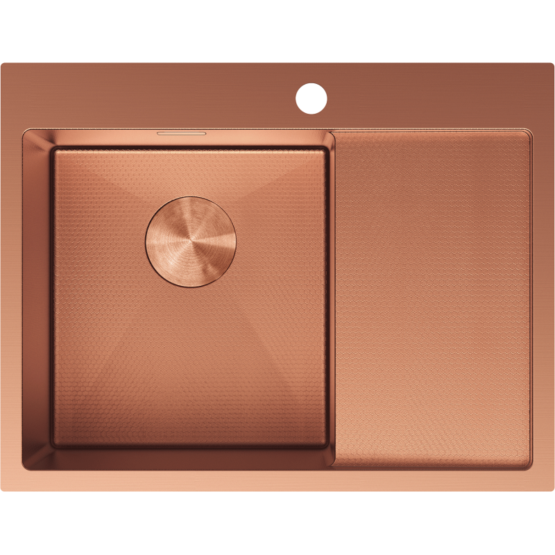 Mexen Exar ocelový dřez s 1 komorou s odkapávačem, levý 620 x 480 mm, měď HC - 6431621005L-65HC