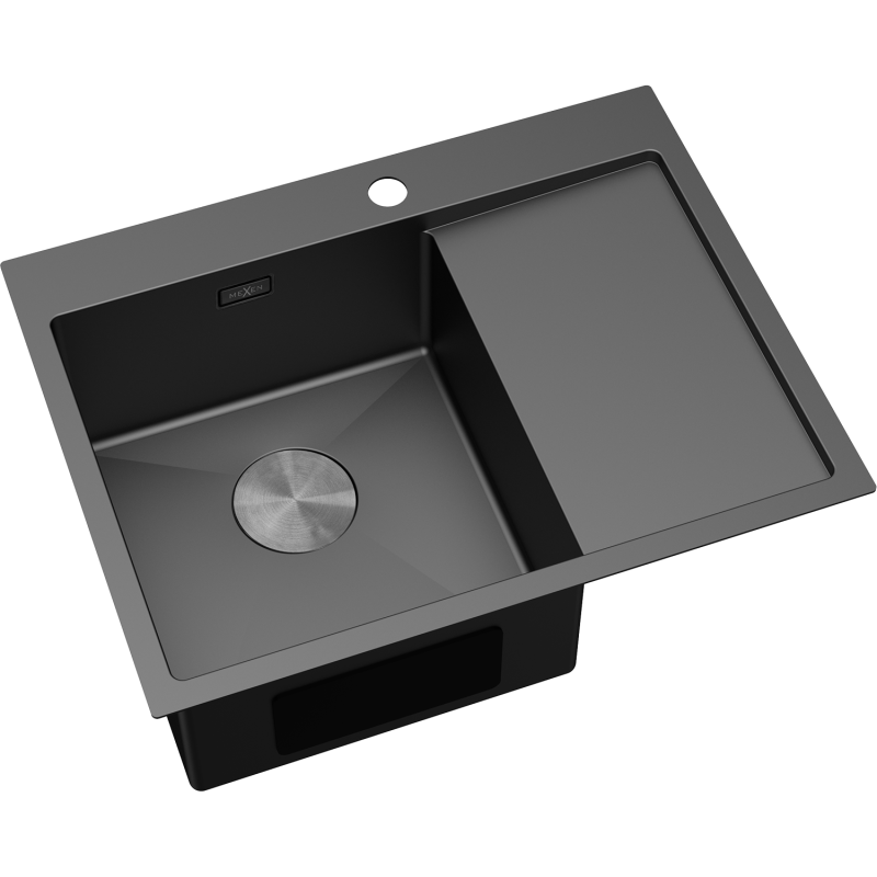 Mexen Exar nerezový dřez s 1 komorou a odkapávačem, levý 620 x 480 mm, černý - 6431621005L-70