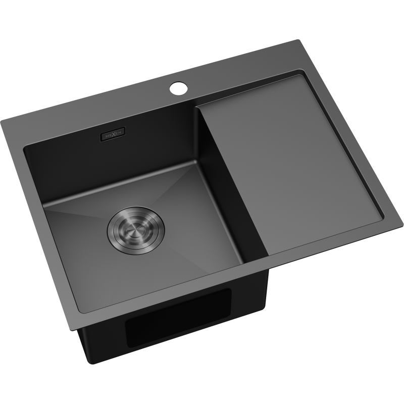 Mexen Exar nerezový dřez s 1 komorou a odkapávačem, levý 620 x 480 mm, černý - 6431621005L-70