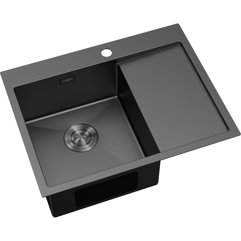 Mexen Exar ocelový dřez s 1 komorou a odkapávačem, levý 620 x 480 mm, černý HC - 6431621005L-70HC