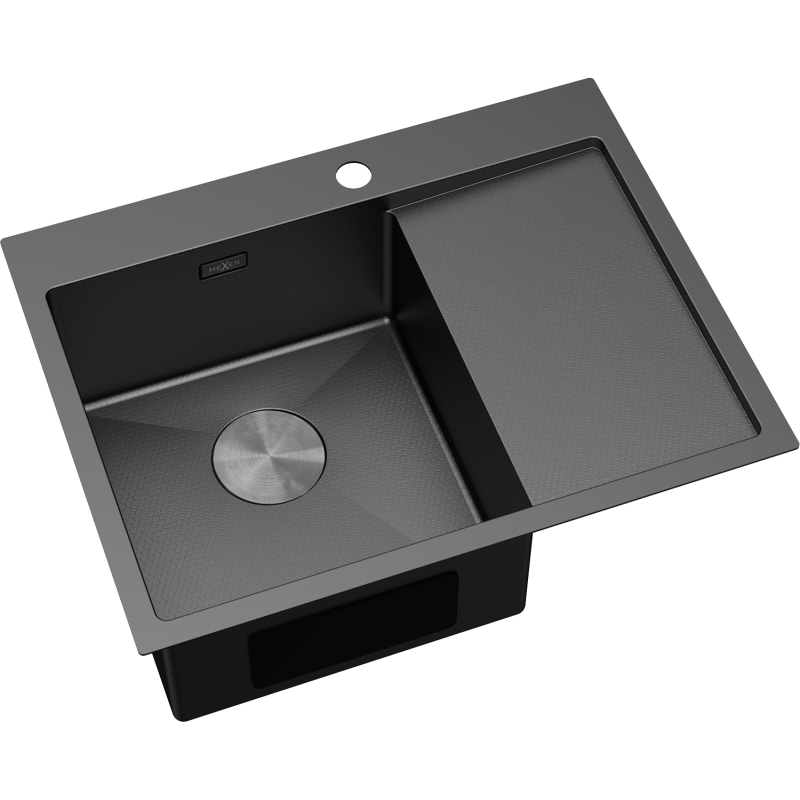 Mexen Exar ocelový dřez s 1 komorou a odkapávačem, levý 620 x 480 mm, černý HC - 6431621005L-70HC