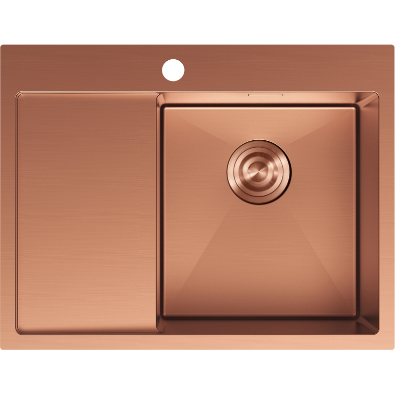 Mexen Exar ocelový dřez s jednou komorou a odkapávací plochou, pravý 620 x 480 mm, měď - 6432621005P-65
