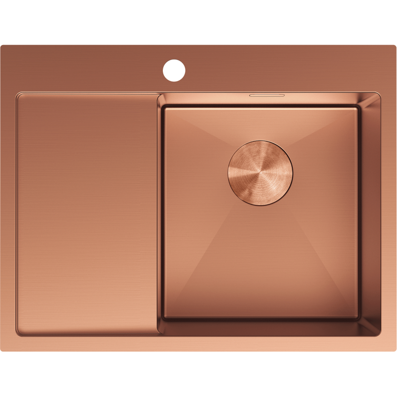 Mexen Exar ocelový dřez s jednou komorou a odkapávací plochou, pravý 620 x 480 mm, měď - 6432621005P-65