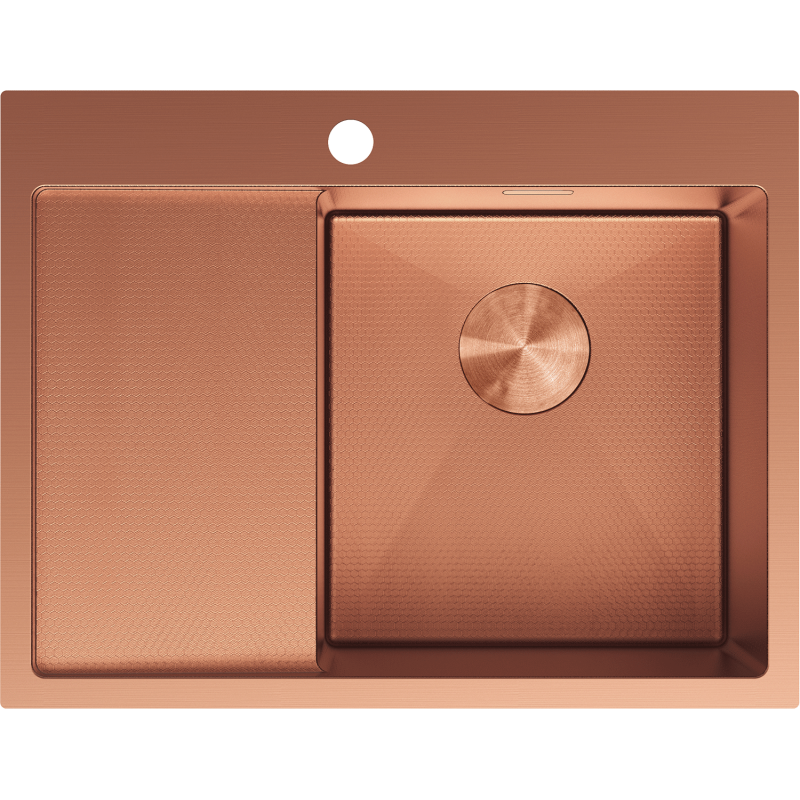 Mexen Exar ocelový dřez s jednou komorou s odkapávačem, pravý 620 x 480 mm, měď HC - 6432621005P-65HC