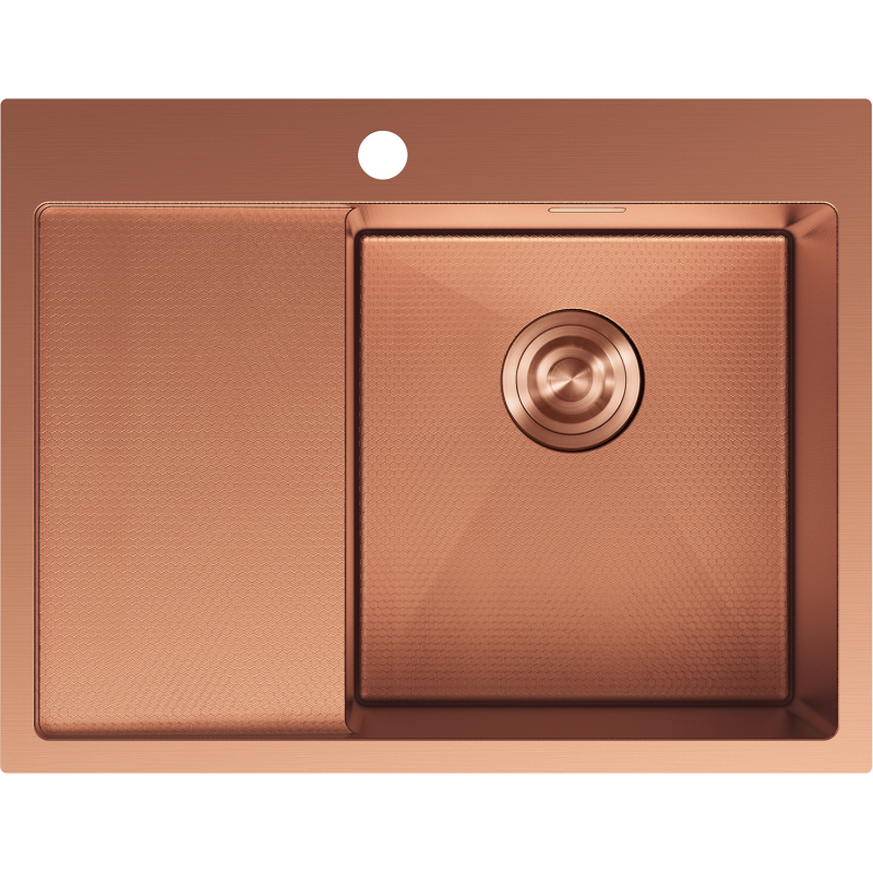 Mexen Exar ocelový dřez s jednou komorou s odkapávačem, pravý 620 x 480 mm, měď HC - 6432621005P-65HC