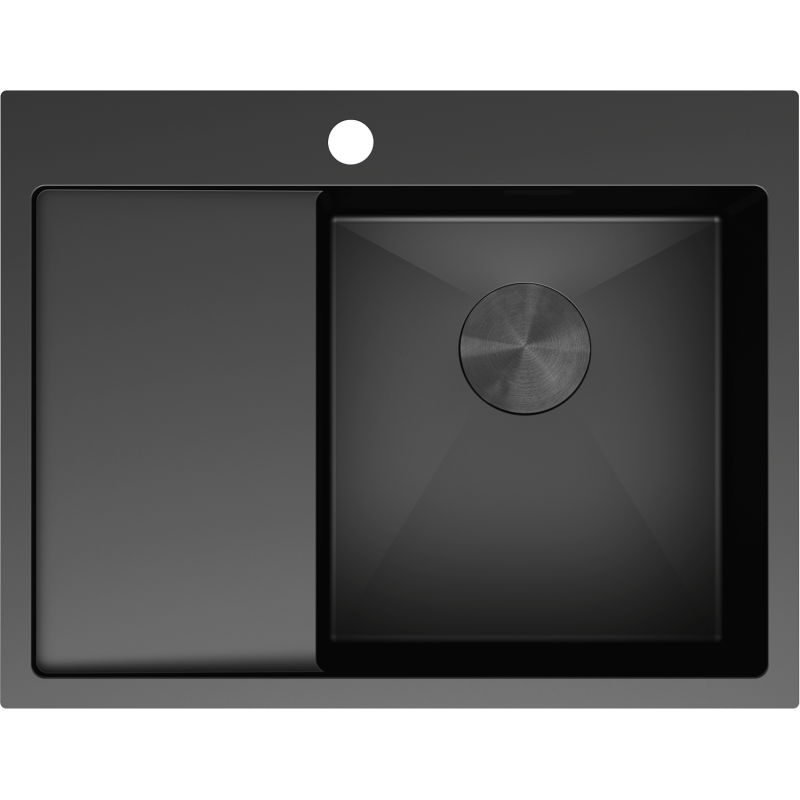Mexen Exar ocelový dřez s jednou komorou a odkapávačem, pravý 620 x 480 mm, černý - 6432621005P-70