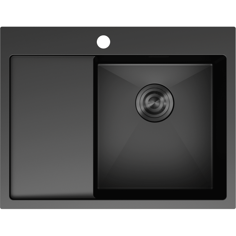 Mexen Exar ocelový dřez s jednou komorou a odkapávačem, pravý 620 x 480 mm, černý - 6432621005P-70