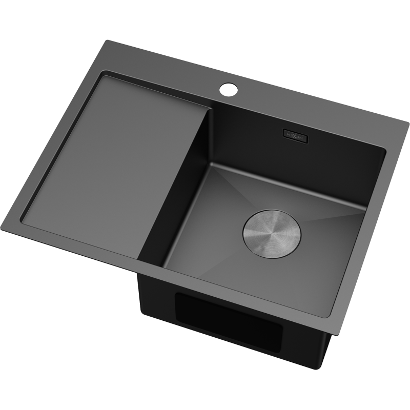 Mexen Exar ocelový dřez s jednou komorou a odkapávačem, pravý 620 x 480 mm, černý - 6432621005P-70