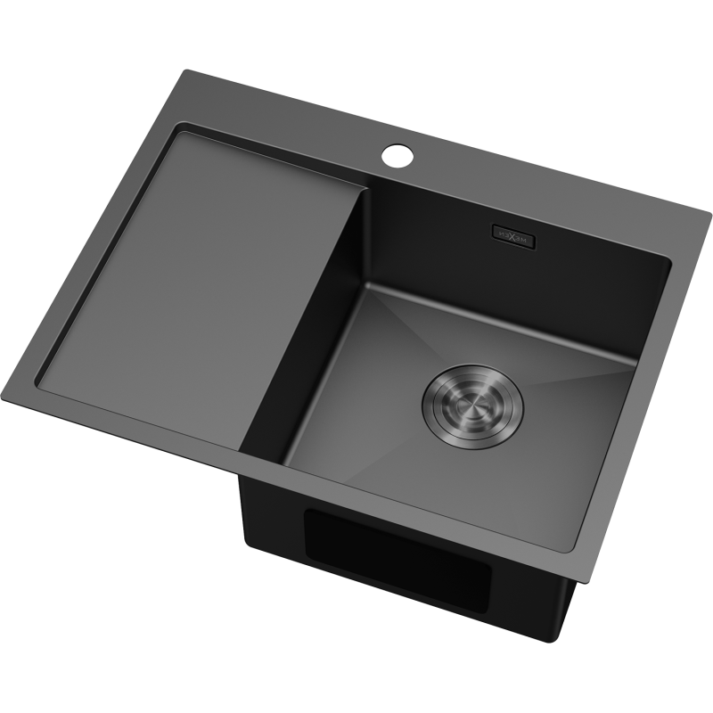 Mexen Exar ocelový dřez s jednou komorou a odkapávačem, pravý 620 x 480 mm, černý - 6432621005P-70
