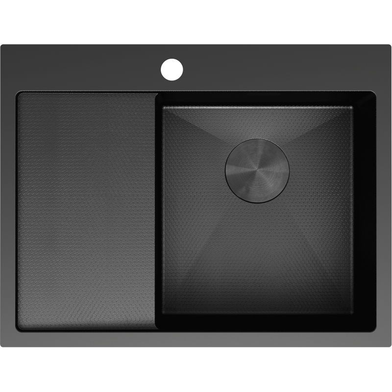 Mexen Exar ocelový dřez 1-komorový s odkapávačem, pravý 620 x 480 mm, černý HC - 6432621005P-70HC