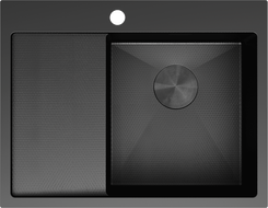 Mexen Exar ocelový dřez 1-komorový s odkapávačem, pravý 620 x 480 mm, černý HC - 6432621005P-70HC