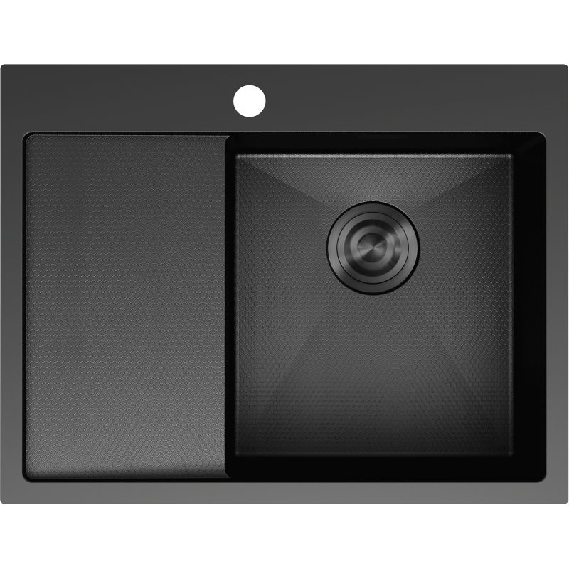 Mexen Exar ocelový dřez 1-komorový s odkapávačem, pravý 620 x 480 mm, černý HC - 6432621005P-70HC