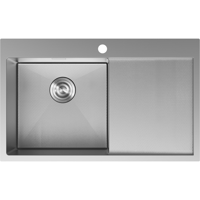 Mexen Exar nerezový dřez s jednou komorou s odkapávačem, levý 780 x 480 mm, inox HC - 6433781010L-01HC