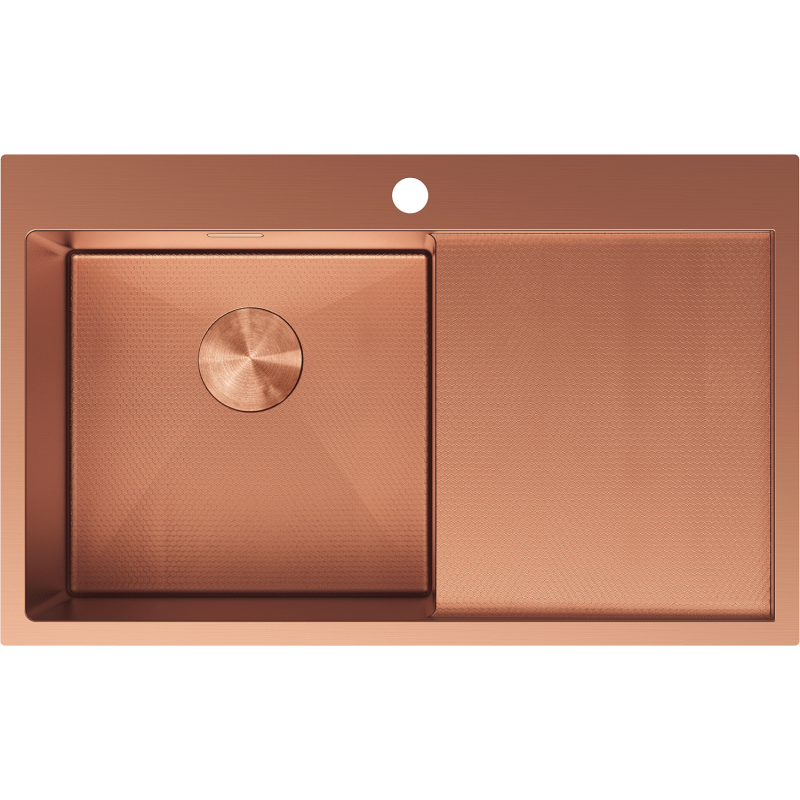 Mexen Exar nerezový dřez s jednou komorou a odkapávačem, levý 780 x 480 mm, měď HC - 6433781010L-65HC