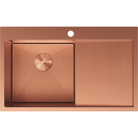 Mexen Exar nerezový dřez s jednou komorou a odkapávačem, levý 780 x 480 mm, měď HC - 6433781010L-65HC