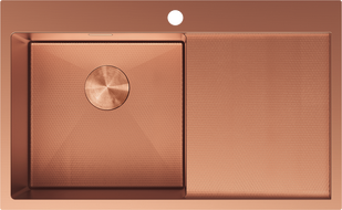 Mexen Exar nerezový dřez s jednou komorou a odkapávačem, levý 780 x 480 mm, měď HC - 6433781010L-65HC