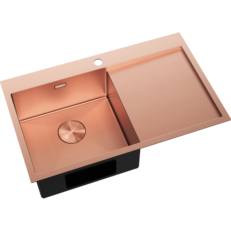 Mexen Exar nerezový dřez s jednou komorou a odkapávačem, levý 780 x 480 mm, měď HC - 6433781010L-65HC