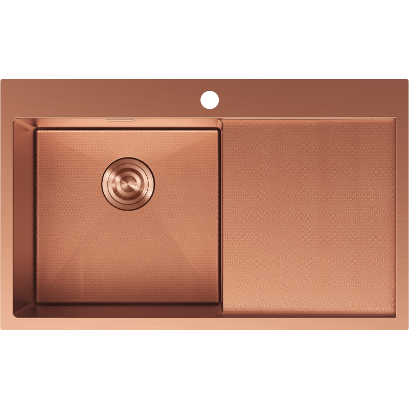 Mexen Exar nerezový dřez s jednou komorou a odkapávačem, levý 780 x 480 mm, měď HC - 6433781010L-65HC