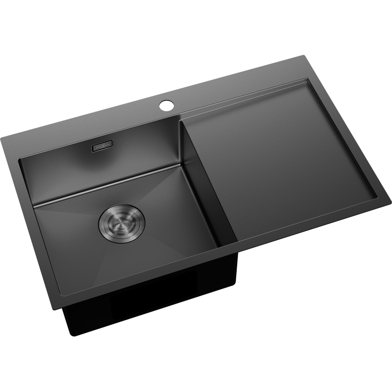 Mexen Exar ocelový dřez s jednou komorou a odkapávačem, levý 780 x 480 mm, černý - 6433781010L-70