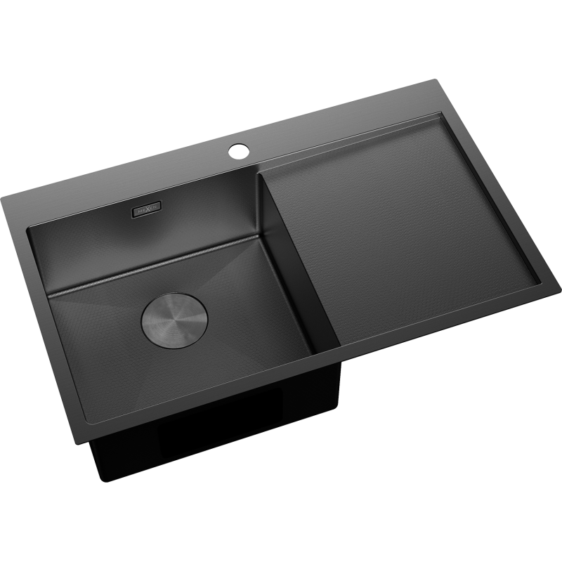 Mexen Exar ocelový dřez s 1 komorou a odkapávačem, levý 780 x 480 mm, černý HC - 6433781010L-70HC