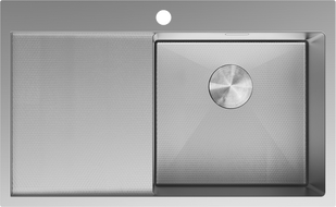 Mexen Exar ocelový kuchyňský dřez s jednou komorou a odkapávačem, pravý 780 x 480 mm, inox HC - 6434781010P-01HC