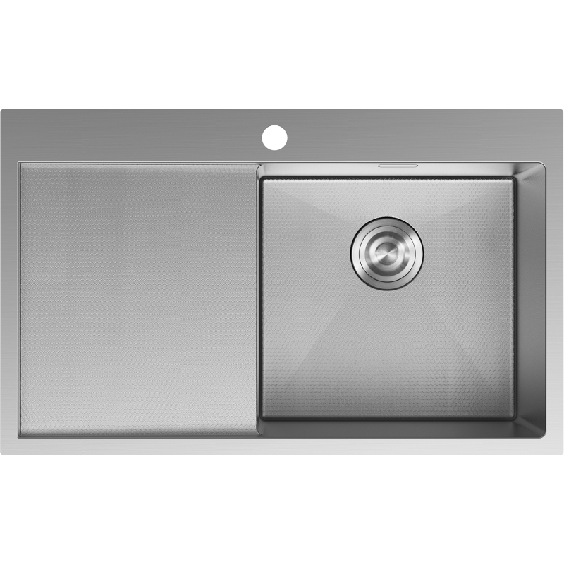 Mexen Exar ocelový kuchyňský dřez s jednou komorou a odkapávačem, pravý 780 x 480 mm, inox HC - 6434781010P-01HC