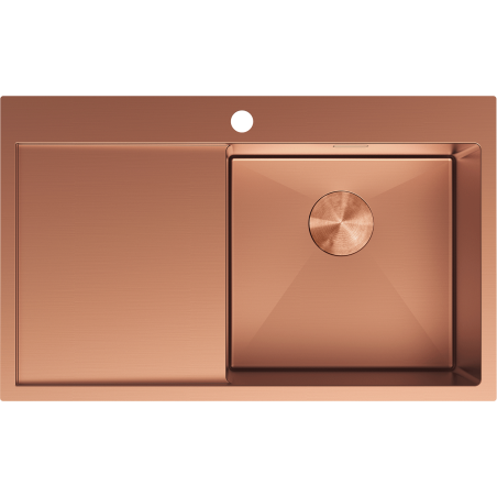 Mexen Exar ocelový dřez s 1 komorou s odkapávačem, pravý 780 x 480 mm, měď - 6434781010P-65