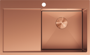 Mexen Exar ocelový dřez s 1 komorou s odkapávačem, pravý 780 x 480 mm, měď - 6434781010P-65