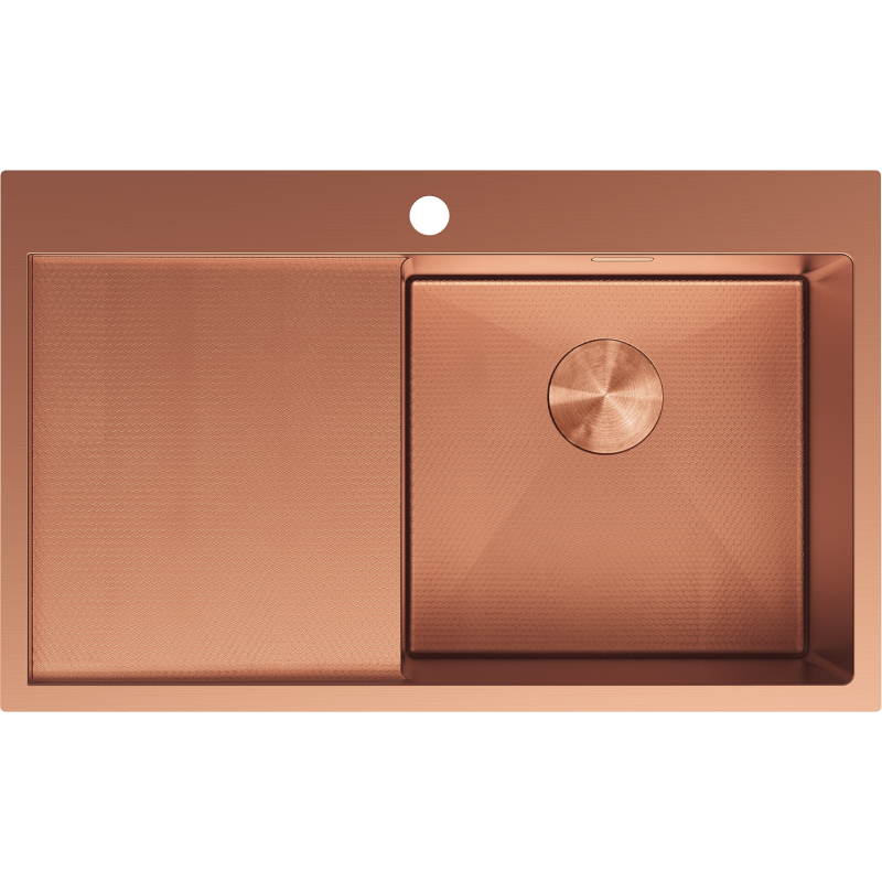 Mexen Exar ocelový dřez s jednou komorou a odkapávačem, pravý 780 x 480 mm, měď HC - 6434781010P-65HC
