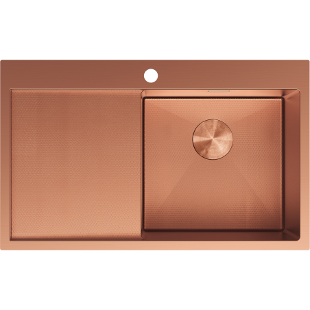 Mexen Exar ocelový dřez s jednou komorou a odkapávačem, pravý 780 x 480 mm, měď HC - 6434781010P-65HC