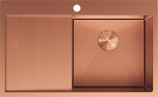 Mexen Exar ocelový dřez s jednou komorou a odkapávačem, pravý 780 x 480 mm, měď HC - 6434781010P-65HC