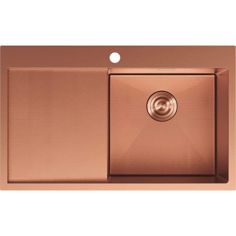 Mexen Exar ocelový dřez s jednou komorou a odkapávačem, pravý 780 x 480 mm, měď HC - 6434781010P-65HC