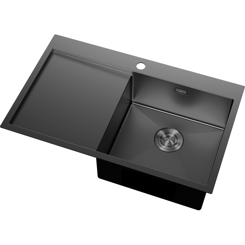 Mexen Exar ocelový dřez 1-komorový s odkapávačem, pravý 780 x 480 mm, černý - 6434781010P-70