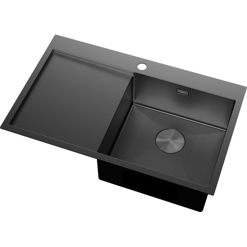 Mexen Exar nerezový dřez s jednou komorou a odkapávačem, pravý 780 x 480 mm, černý HC - 6434781010P-70HC