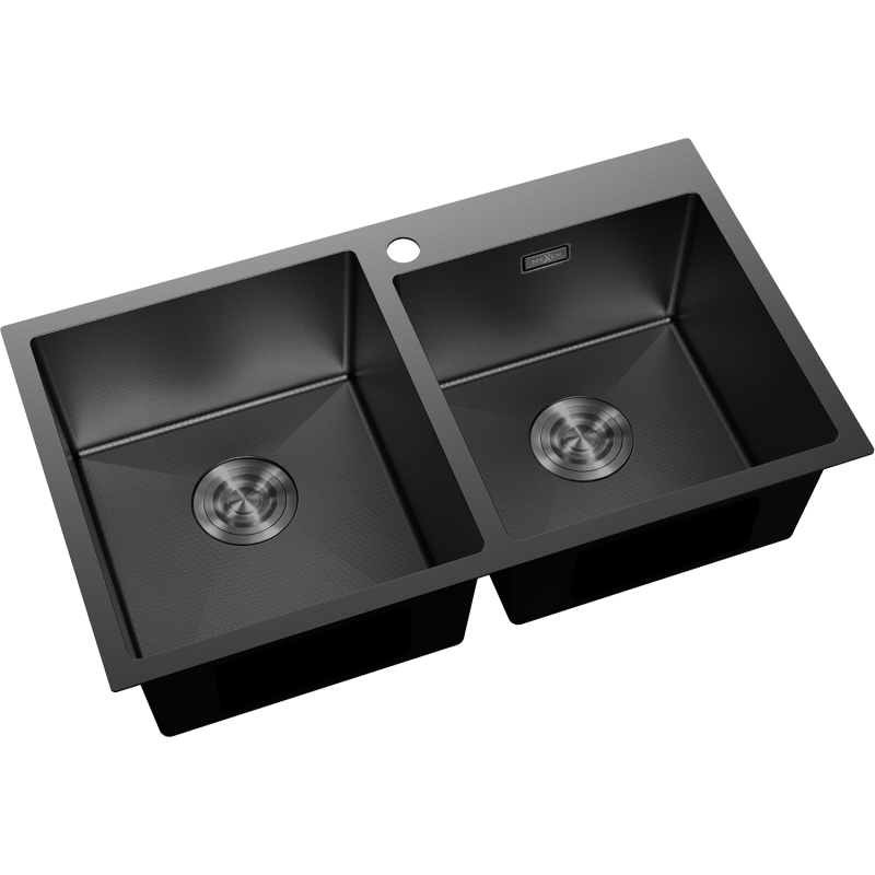 Mexen Xorin ocelový dřez 2-komorový 780 x 450 mm, černý HC - 6441782000-70HC